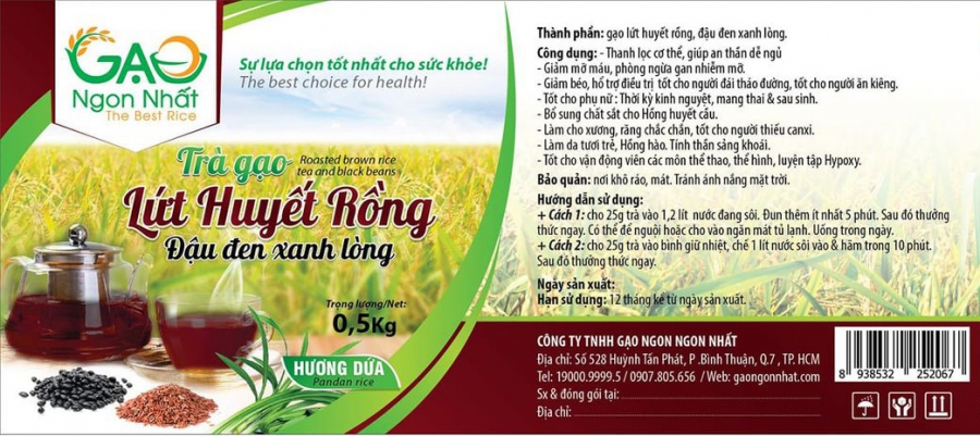 Lộ diện hình ảnh bao bì trà gạo lứt Huyết Rồng - đậu đen xanh lòng .